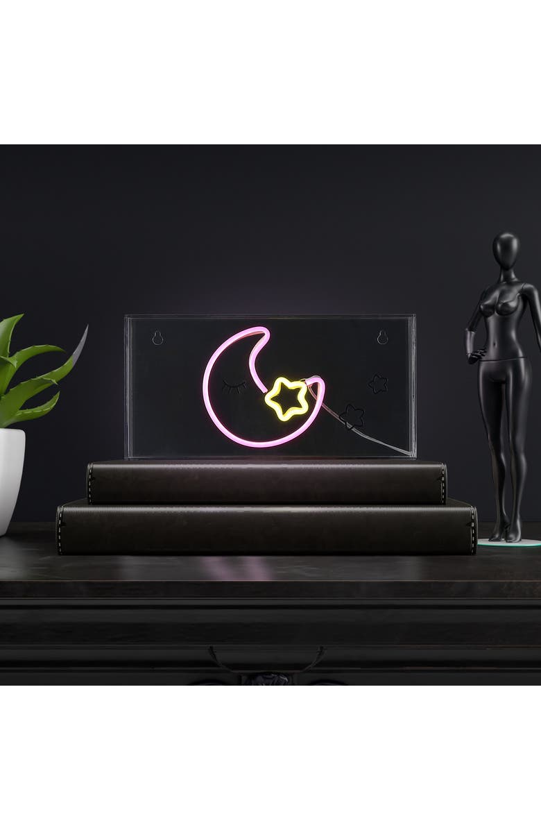 JONATHAN Y Moon Contemporary Glam Acrylic Box USB Operated LED Neon Light, Alternate, color, Pink/Yellow