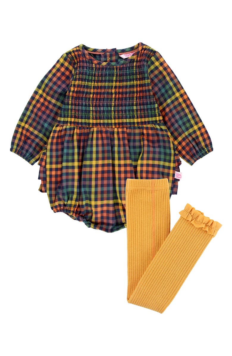 RuffleButts Harvest Rainbow Long Sleeve Romper & Leggings Set, Main, color, 