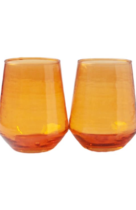 Handblown Hammered Glass Water Tumbler - Set of 4