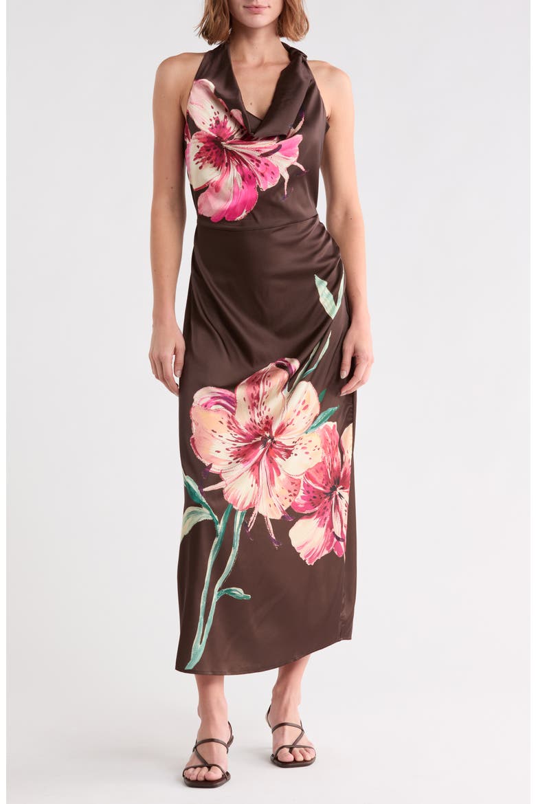 Floral Halter Neck Satin Maxi Dress, Main, color, WATERCOLOR LEOPARD
