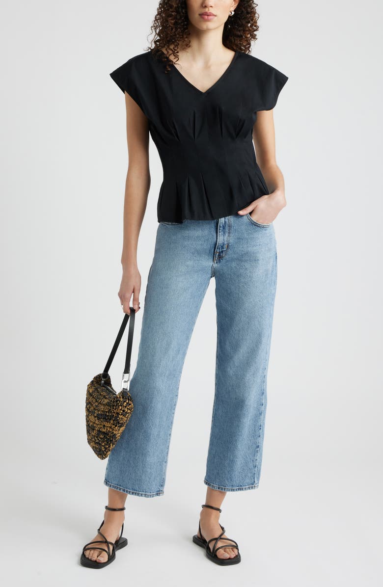 Nordstrom Pleated V-Neck Poplin Top, Alternate, color, Black