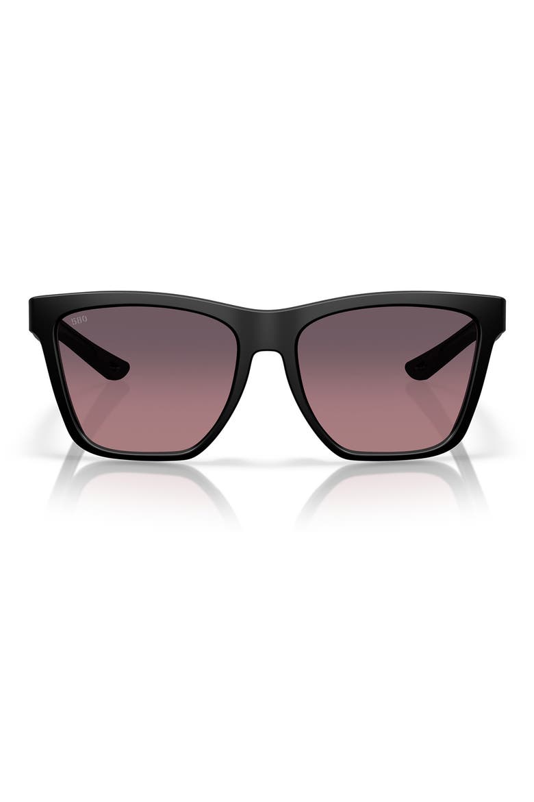 57mm Polarized Rectangular Sunglasses, Main, color, MATTE BLACK/ ROSE 580G