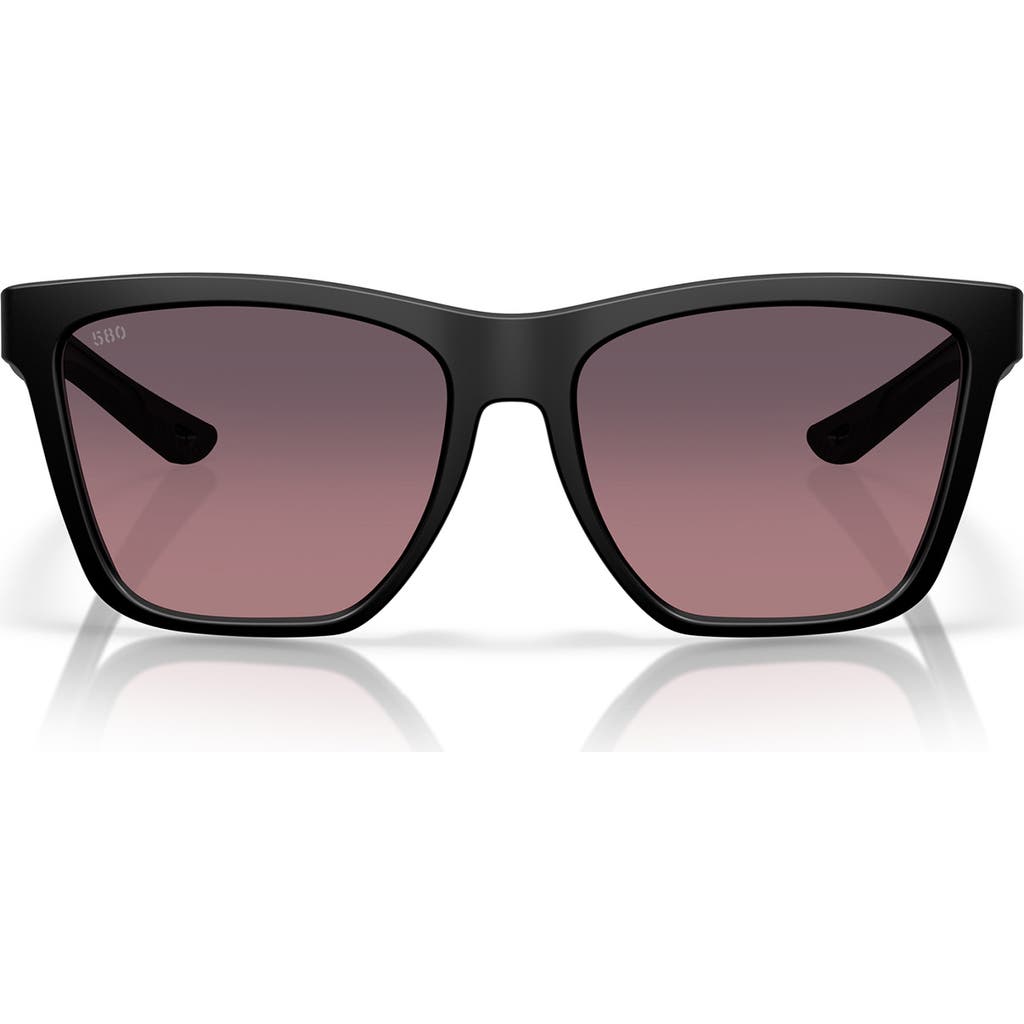 Costa Del Mar 57mm Polarized Rectangular Sunglasses In Matte Black/rose 580g
