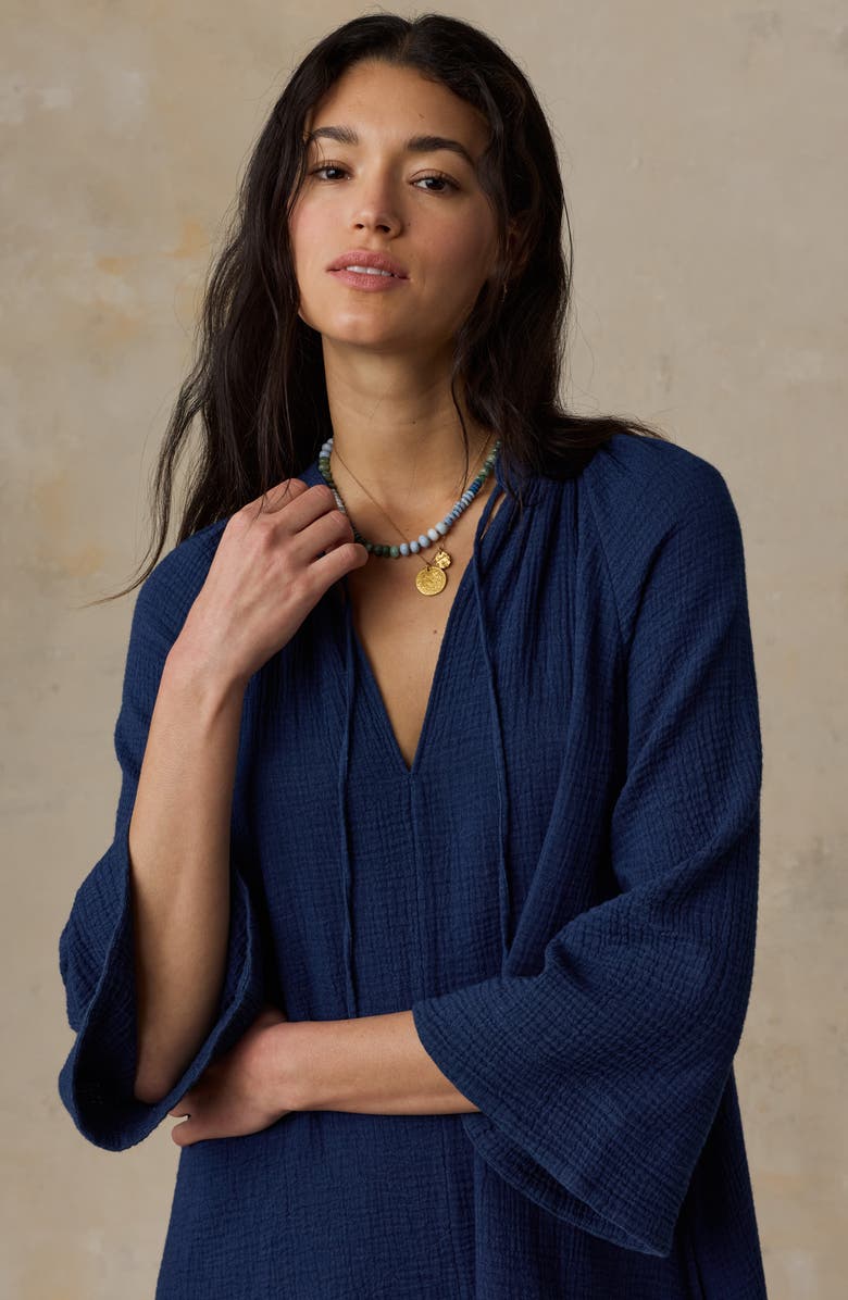 Faherty Dune Long Sleeve Organic Cotton Gauze Minidress, Alternate, color, Dark Indigo Wash