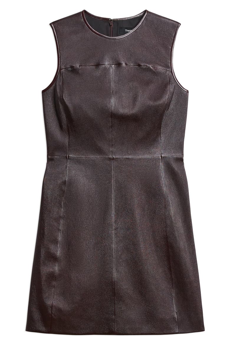 Seamed Sleeveless Leather Minidress, Alternate, color, PLUM BROWN - 2P5