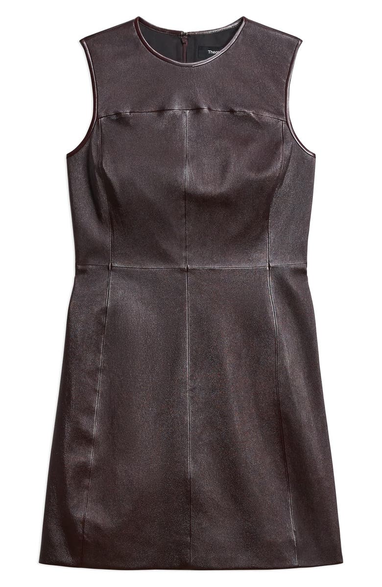 Theory Seamed Sleeveless Leather Minidress, Alternate, color, Plum Brown - 2P5