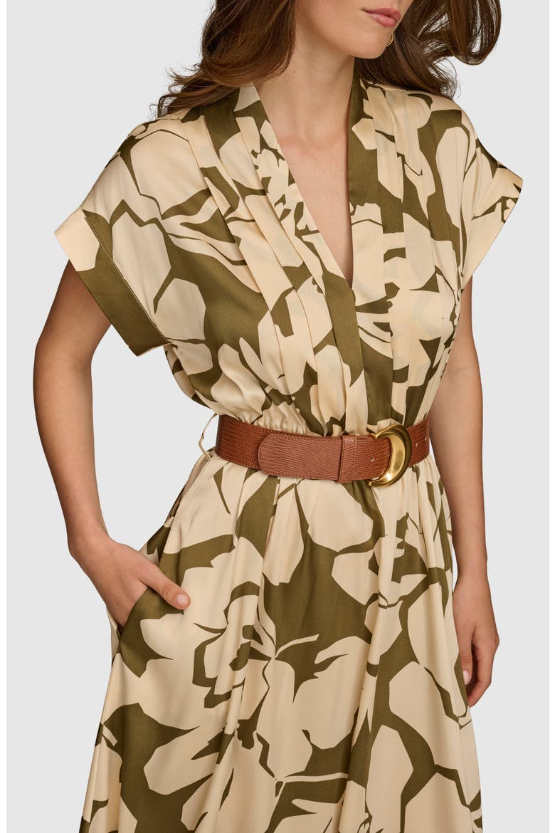 Floral Print Belted Midi Dress, Alternate, color, SPRING GREEN