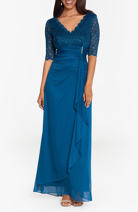 Mixed Media Rhinestone Accent Gown