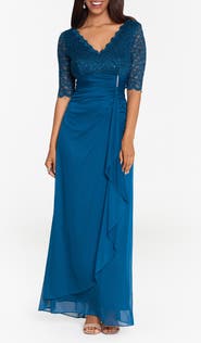 Betsy & Adam Mixed Media Rhinestone Accent Gown