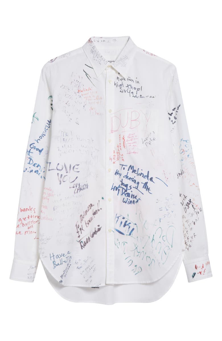 TAKAHIROMIYASHITA TheSoloist. Regular Collar Cotton Button-Up Shirt, Alternate, color, White Graduate Print