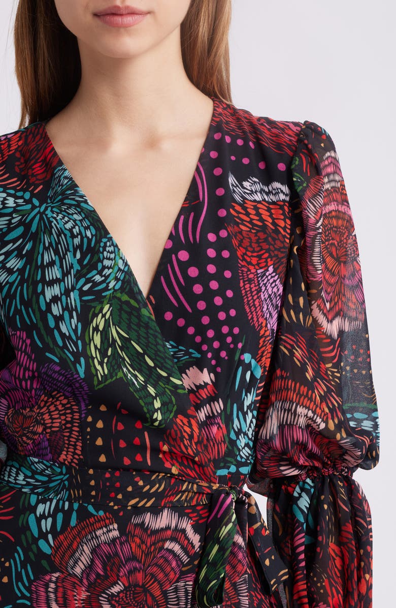 Hutch Carlotta Floral Print Long Sleeve Wrap Gown, Alternate, color, 