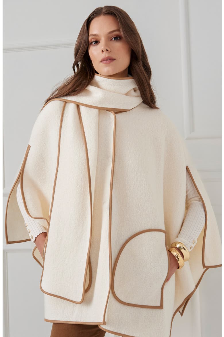 Sabrina Poncho with Scarf Neck, Alternate, color, VANILLA