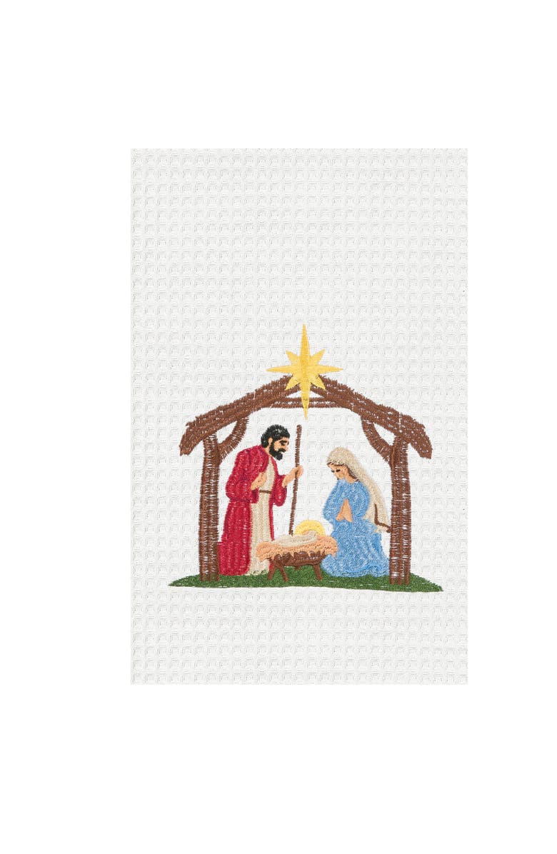 C&F Home Nativity Scene Embroidered Cotton Waffle Weave Kitchen Dishtowel, Alternate, color, 