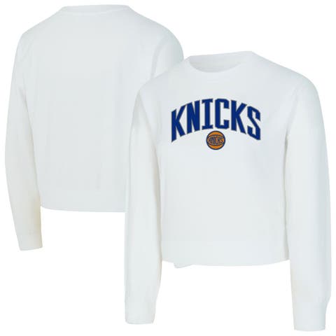 Women's Concepts Sport  White New York Knicks Laney Chenille Cropped Long Sleeve T-Shirt