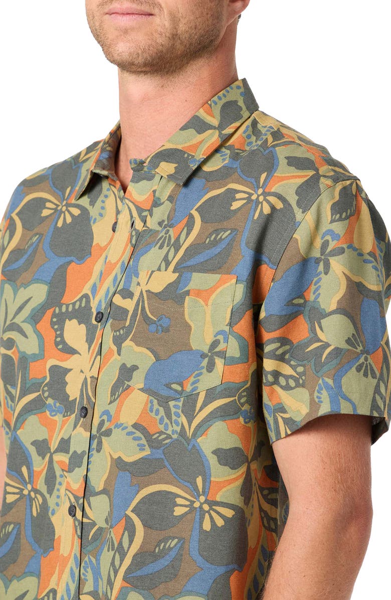O'Neill Standard Fit OG Floral Print Short Sleeve Button-Up Shirt, Alternate, color, Dark Shadow