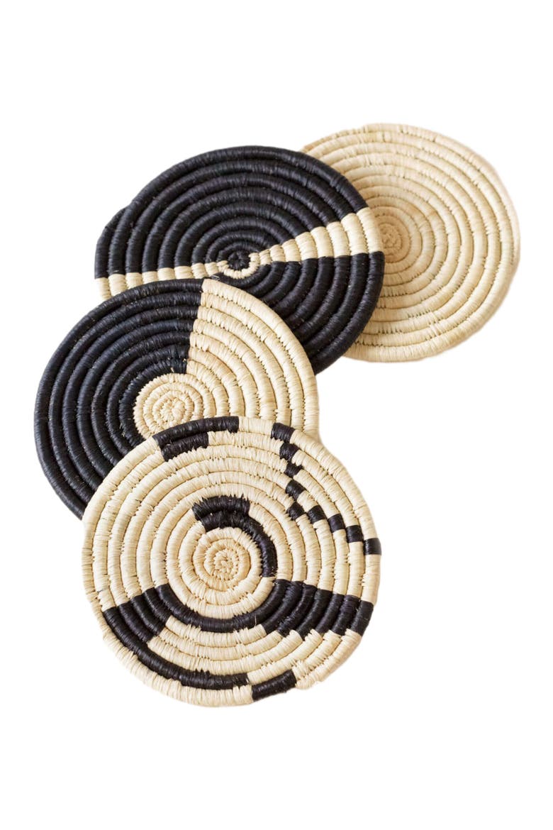 Natural & Black Mixed Set of 4 Coasters, Main, color, Natural and Black