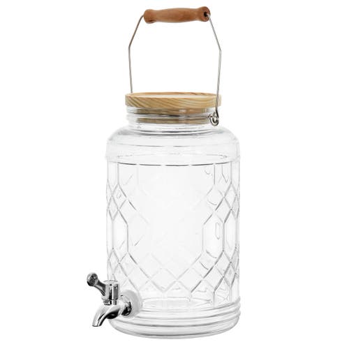 Gibson Home 0.95 Gallon Duval Glass Beverage Dispenser With Wooden Lid And Handle In Transparent