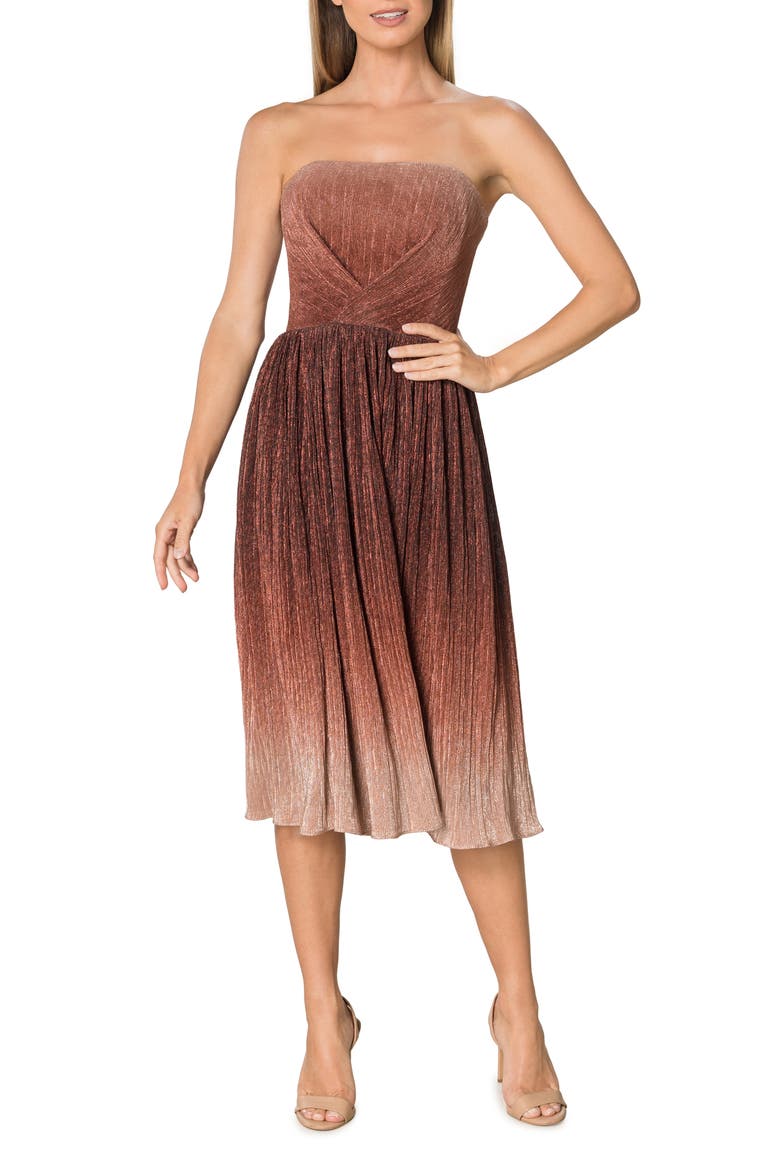 Nadine Ombré Metallic Strapless Fit & Flare Cocktail Dress, Main, color, BURGUNDY MULTI