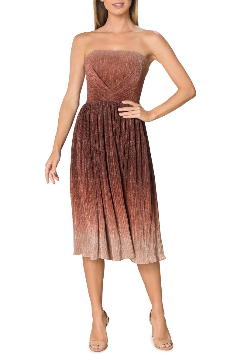 Dress the Population Nadine Ombré Metallic Strapless Fit & Flare Cocktail Dress, Main, color,