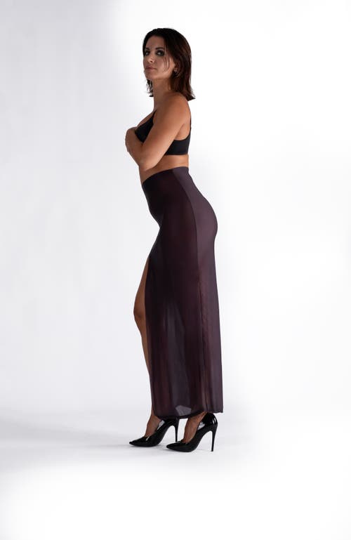 Lechery ® Lustrous Sheer High-waisted Maxi Skirt With Side Slit In Black