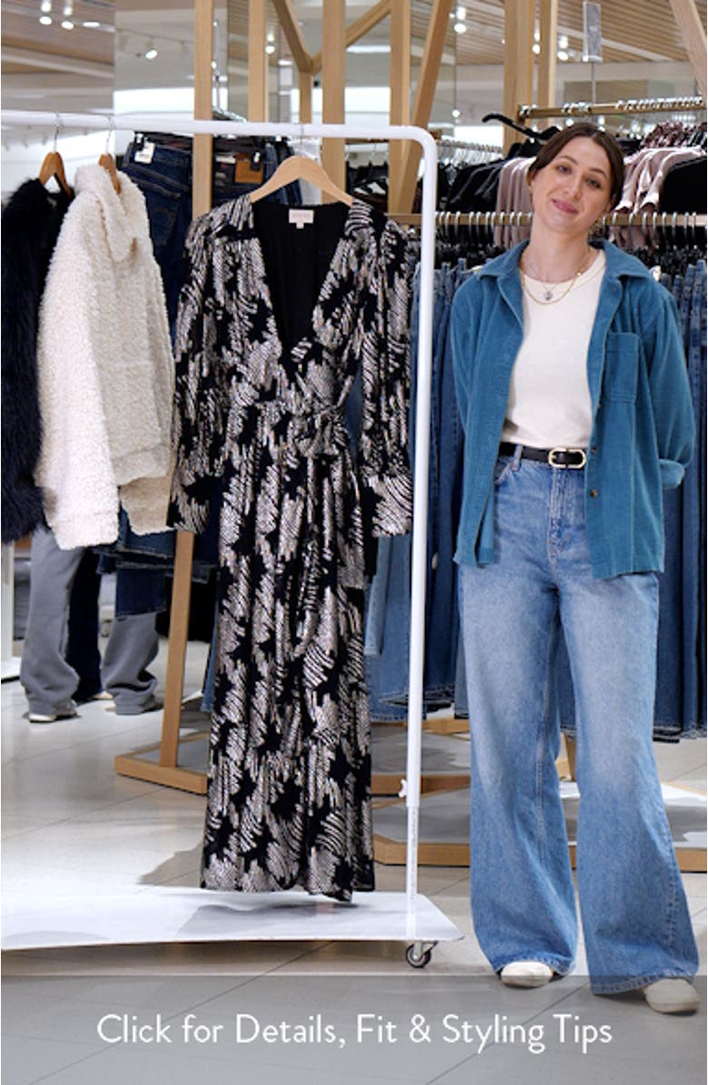 Isa Metallic Long Sleeve Wrap Dress, sales video thumbnail