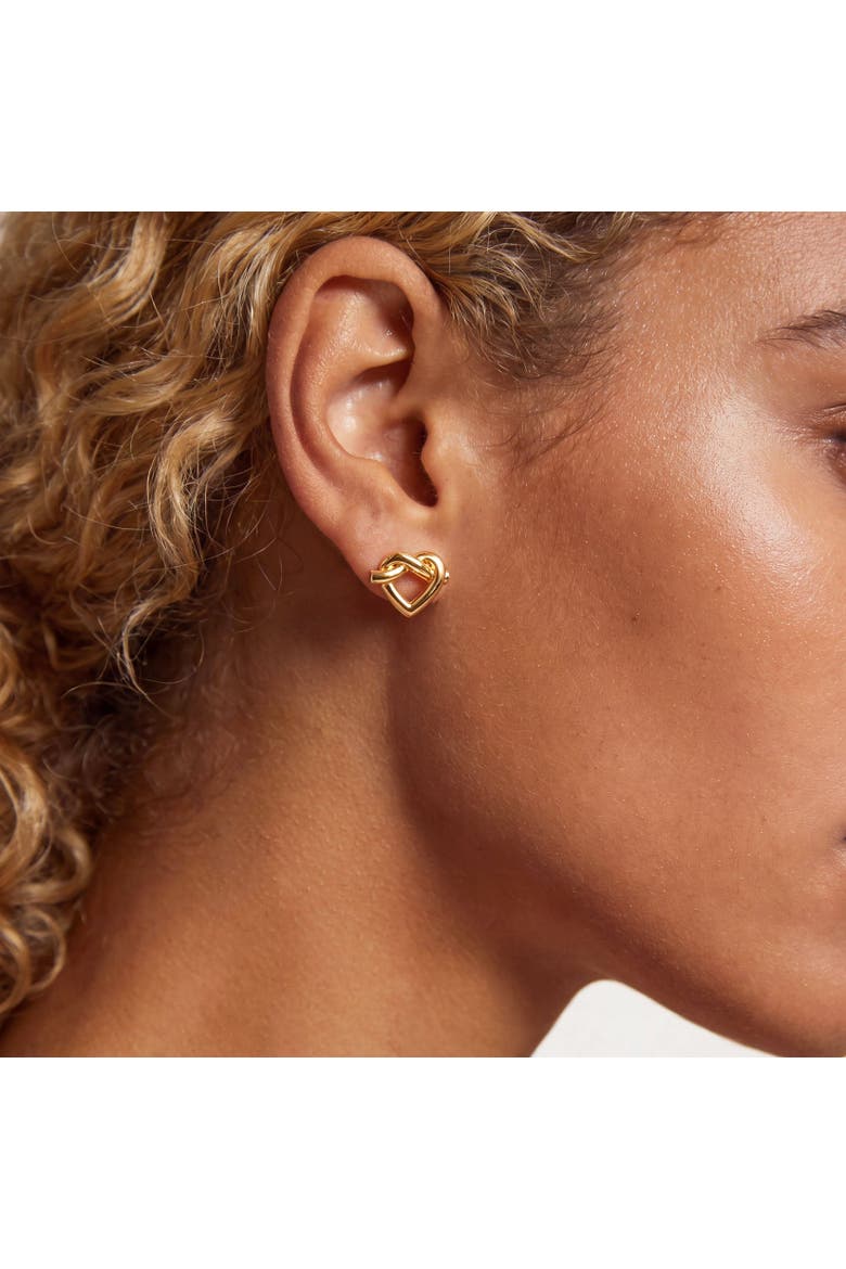 Heart Knot Stud Earrings, Alternate, color, Gold Plated Sterling Silver