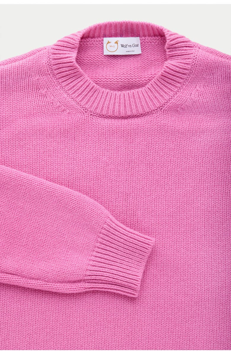 Wolf Vs. Goat (WvG) Cashmere Crewneck Sweater, Alternate, color, Fuxia