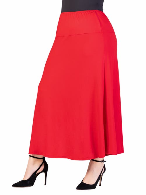 24seven Comfort Apparel Plus Size Comfortable Fit Elastic Waist Maxi Skirt In Red