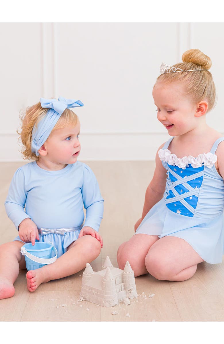 RuffleButts Baby Girls UPF50+ Princess Long Sleeve Bow Skirted One Piece Swimsuit, Alternate, color, Crystal Blue Princess