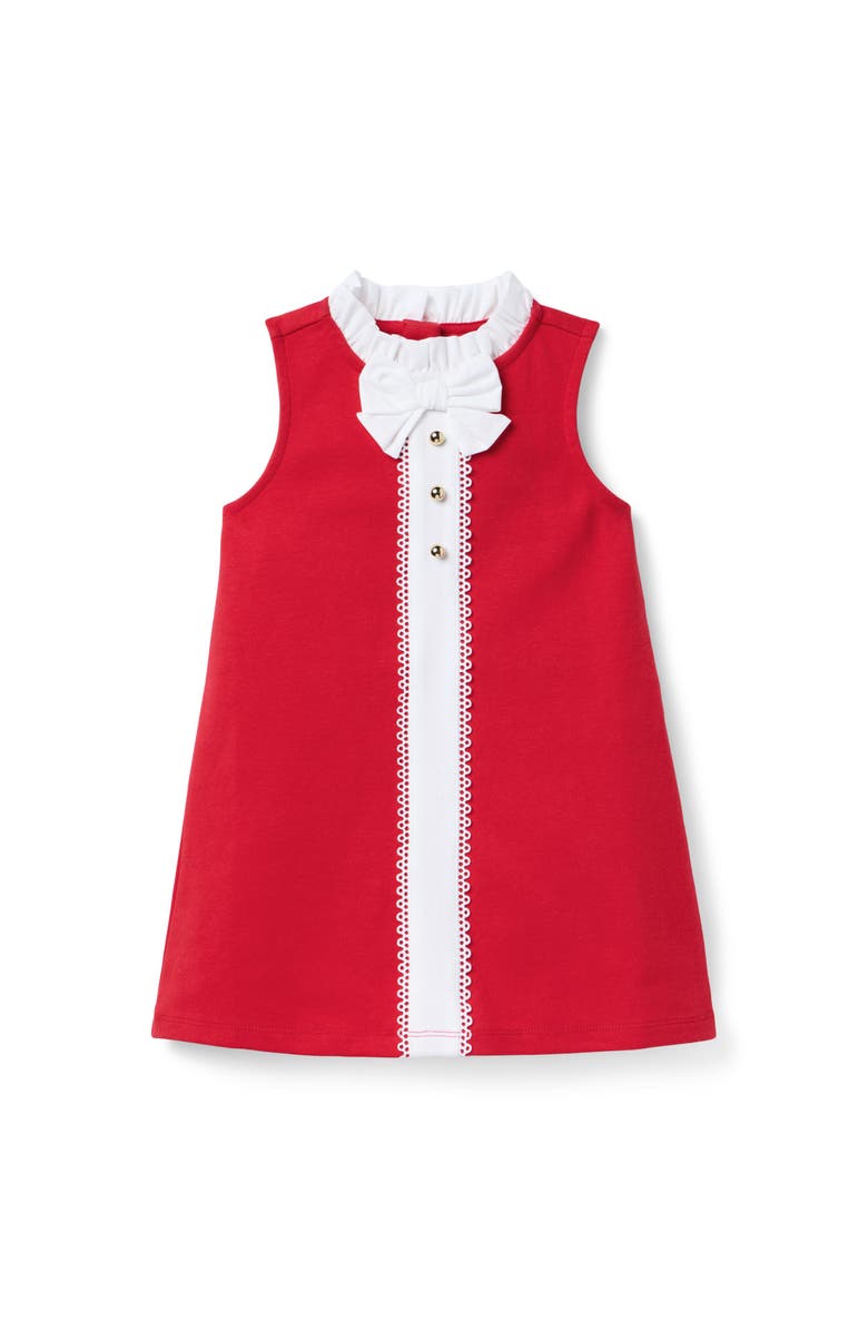 Janie and Jack Lace Trim Ponte Dress, Main, color, Red
