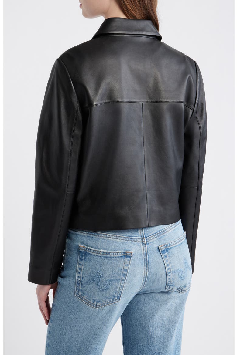 Shrunken Leather Zip Jacket, Alternate, color, TRUE BLACK