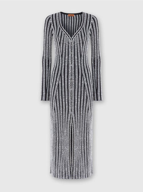 MISSONI MISSONI LONG RIBBED ZIG ZAG CARDIGAN WITH SEQUINS