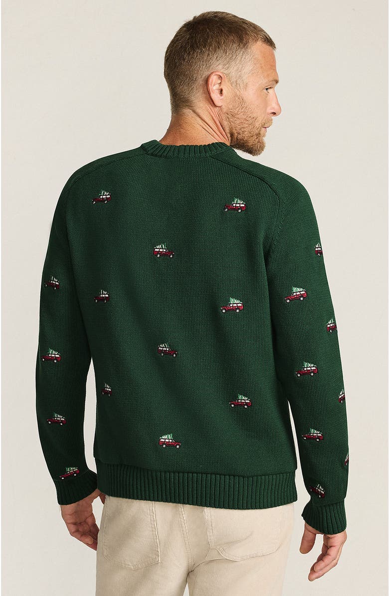 Lands' End Classic Cotton Drifter Signal Flags Crew Neck Sweater, Alternate, color, Christmas Cars/Pine Valley