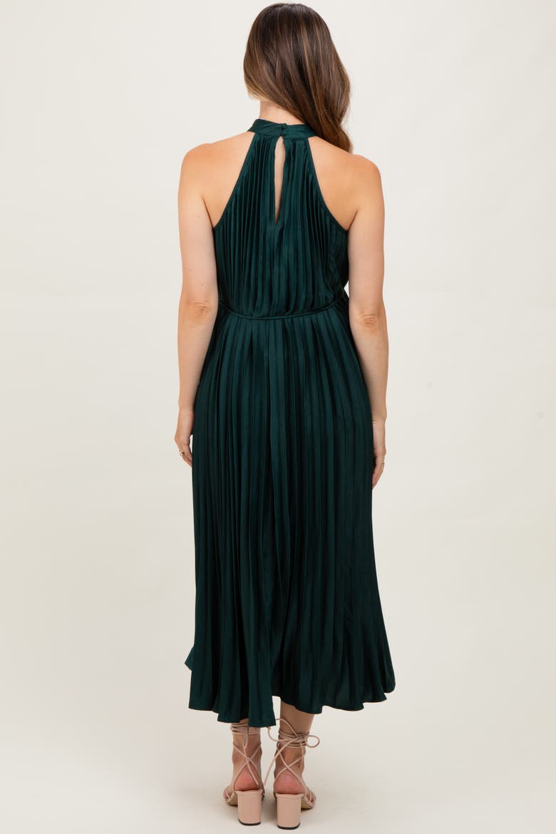 Pleated Halter Dress, Alternate, color, Forest Green