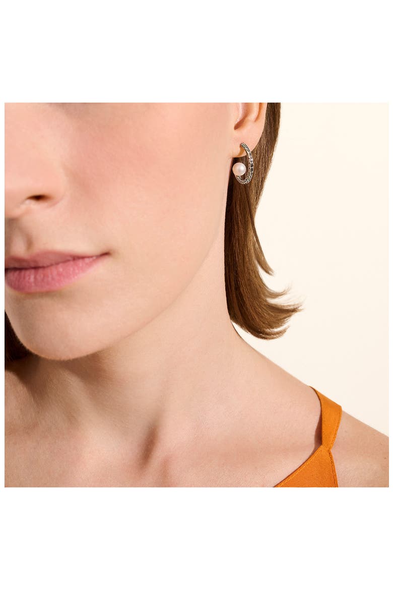 JH Essentials Pearl Hoop Earrings, Sterling Silver, 20mm, Alternate, color, SILVER/PEARL