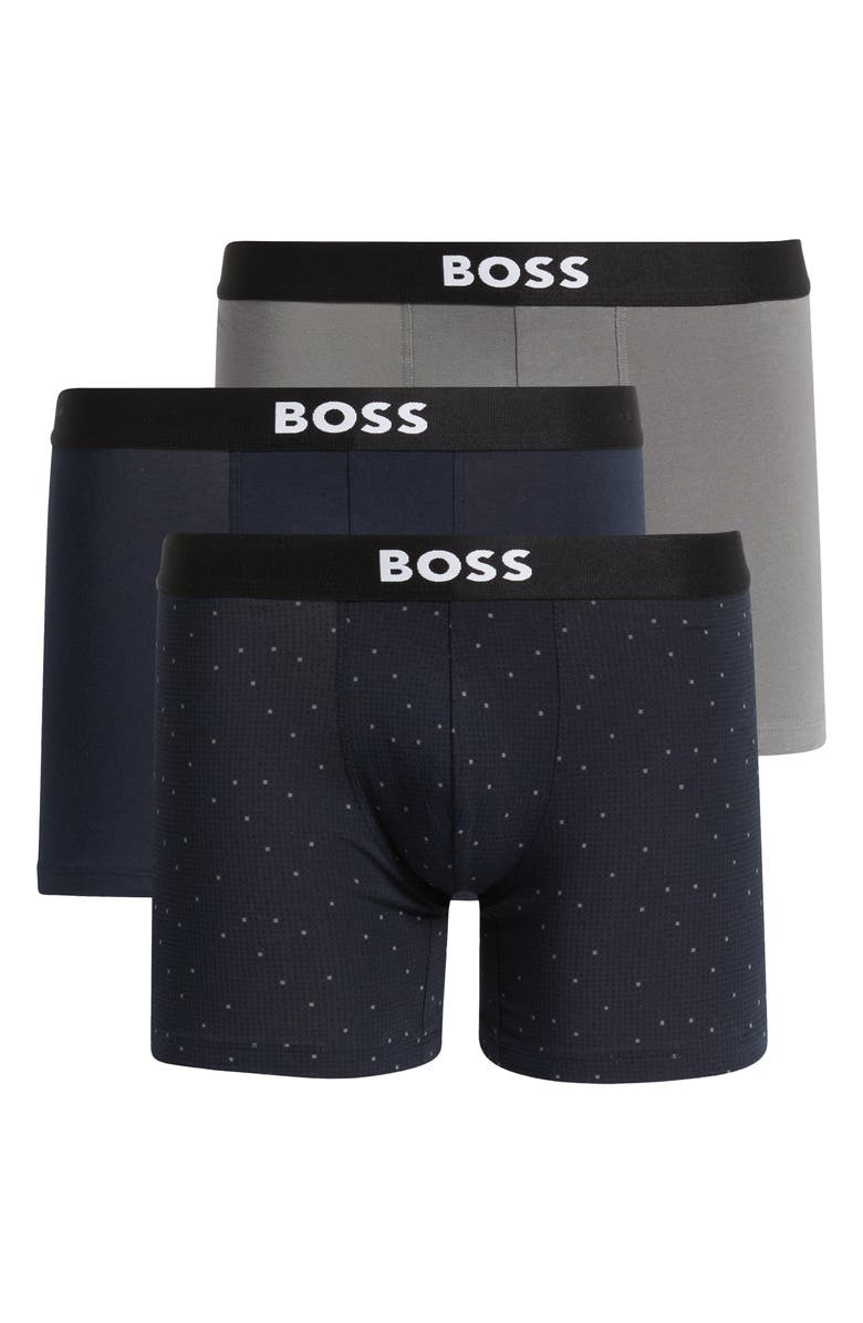 BOSS Assorted 3-Pack Power Stretch Cotton Boxer Briefs, Alternate, color, Navy/ Grey Assorted