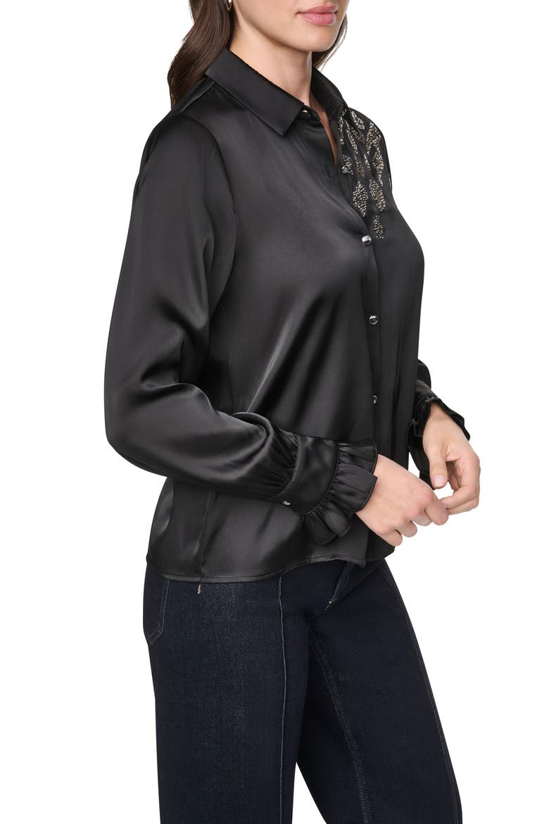 Animal Heat Set Studs Satin Button-Up Shirt, Alternate, color, BLACK