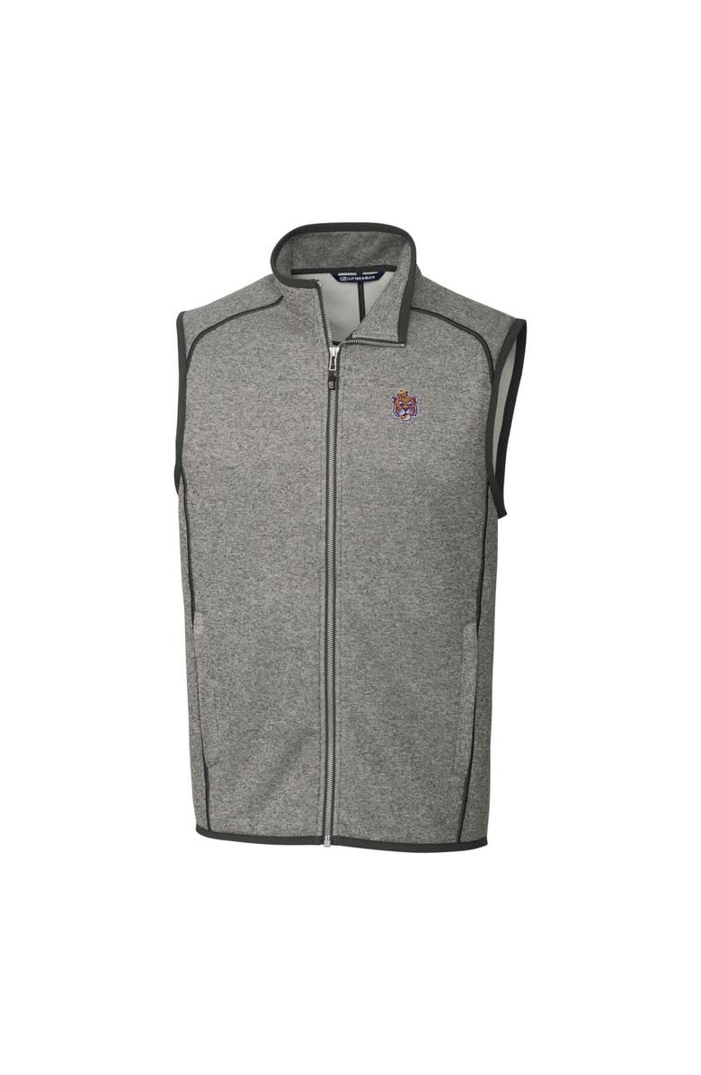 Cutter & Buck Men's Cutter & Buck Heather Gray LSU Tigers Mainsail Sweater-Knit Full-Zip Vest, Alternate, color, 
