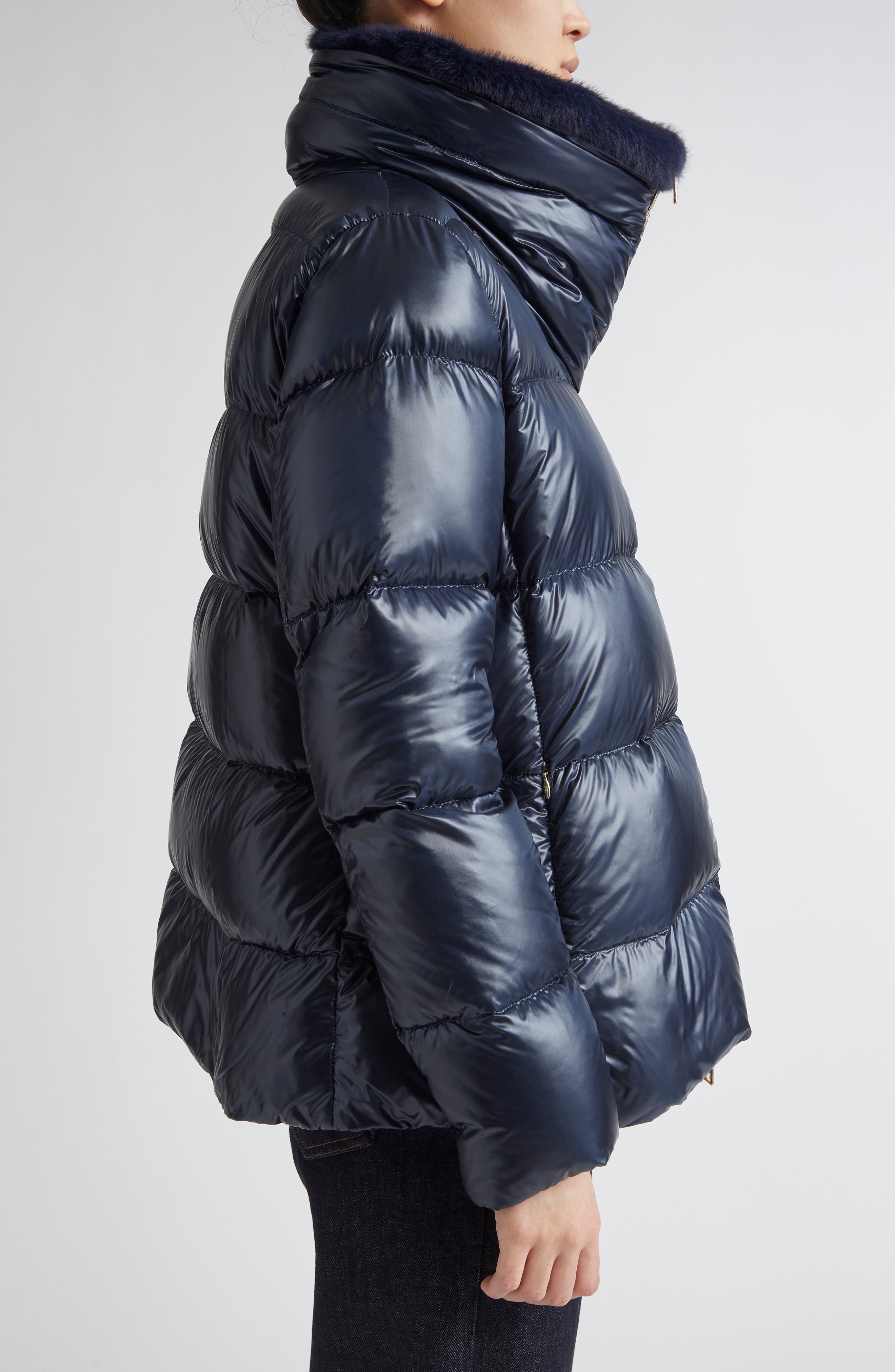 RARE fur down jacket nylon leather y2k Cotton and Nylon NORTHERN Down Jacket with Real Fur