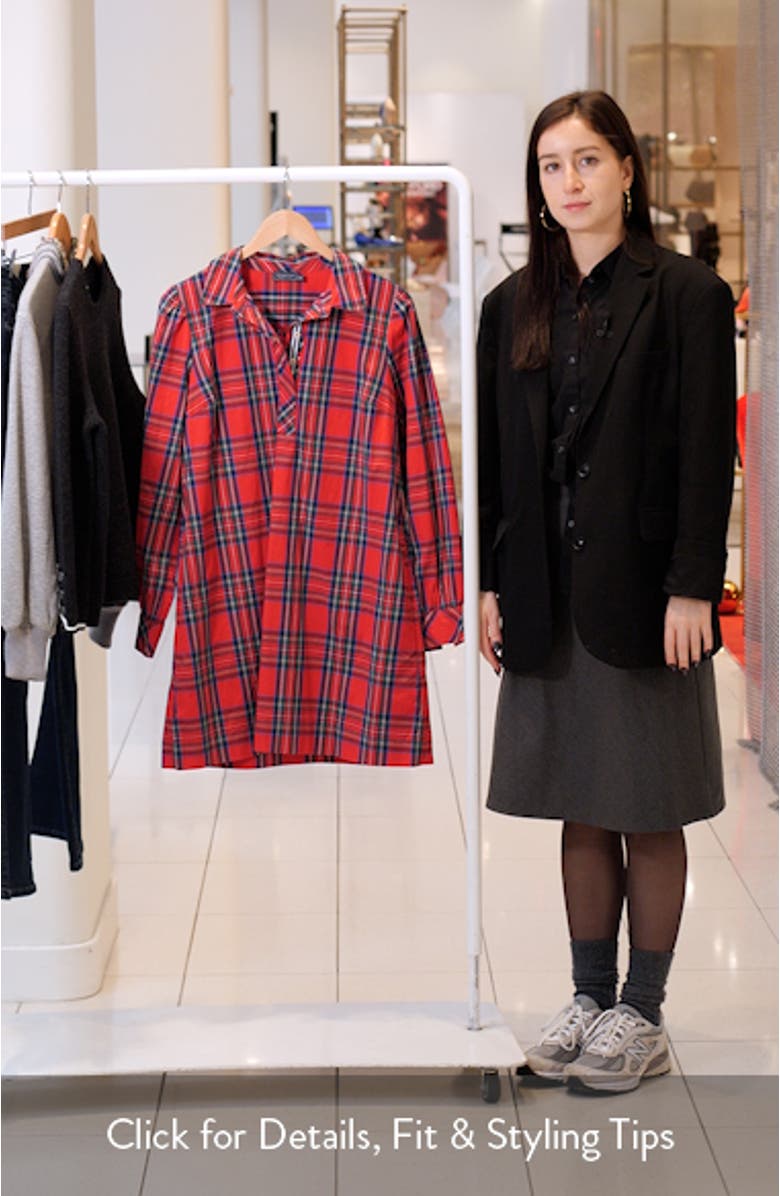 Plaid Long Sleeve Stretch Cotton Popover Minidress, sales video thumbnail