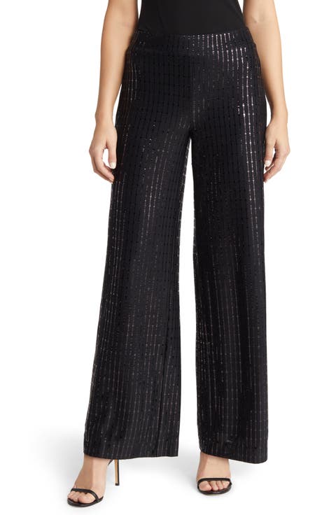 Linear Shine Sequin Wide Leg Pants