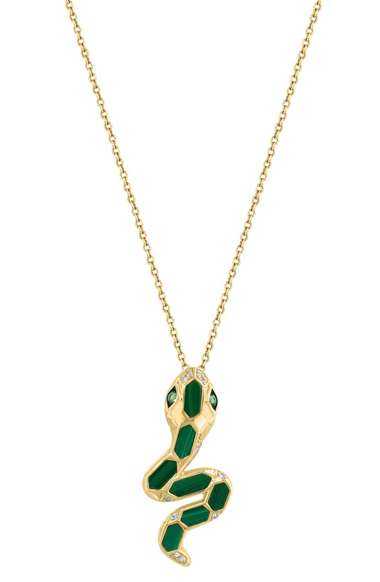 EFFY Malachite & Diamond Snake Pendant Necklace - 0.04ct., Main, color,