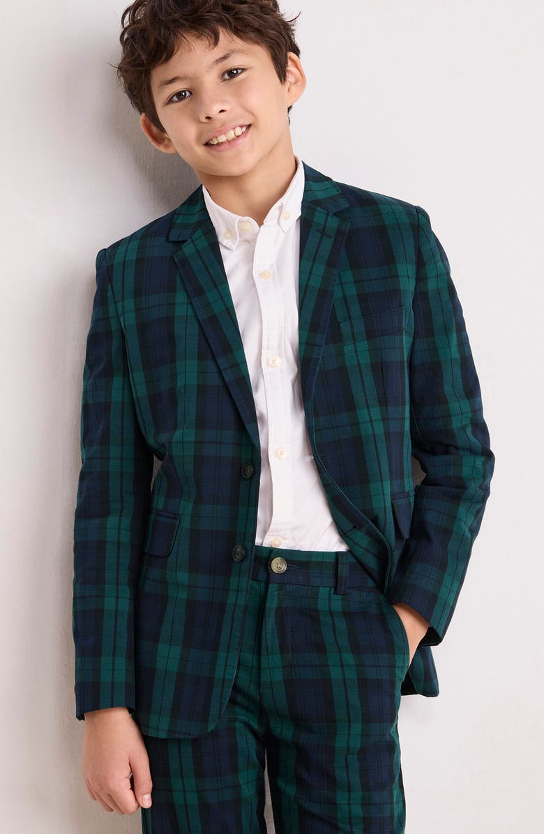 vineyard vines Kids' Blackwatch Plaid Stretch Cotton Suit Jacket, Alternate, color, Charleston Green