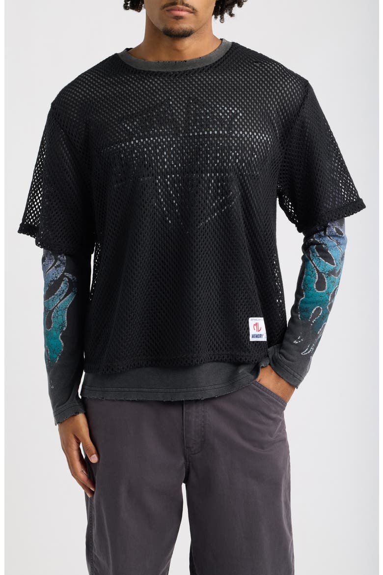 Mesh Overlay Long Sleeve Graphic T-Shirt, Main, color, VINTAGE BLACK