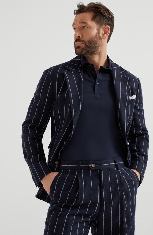 Brunello Cucinelli Polo With Faux-layering In Navy Blue