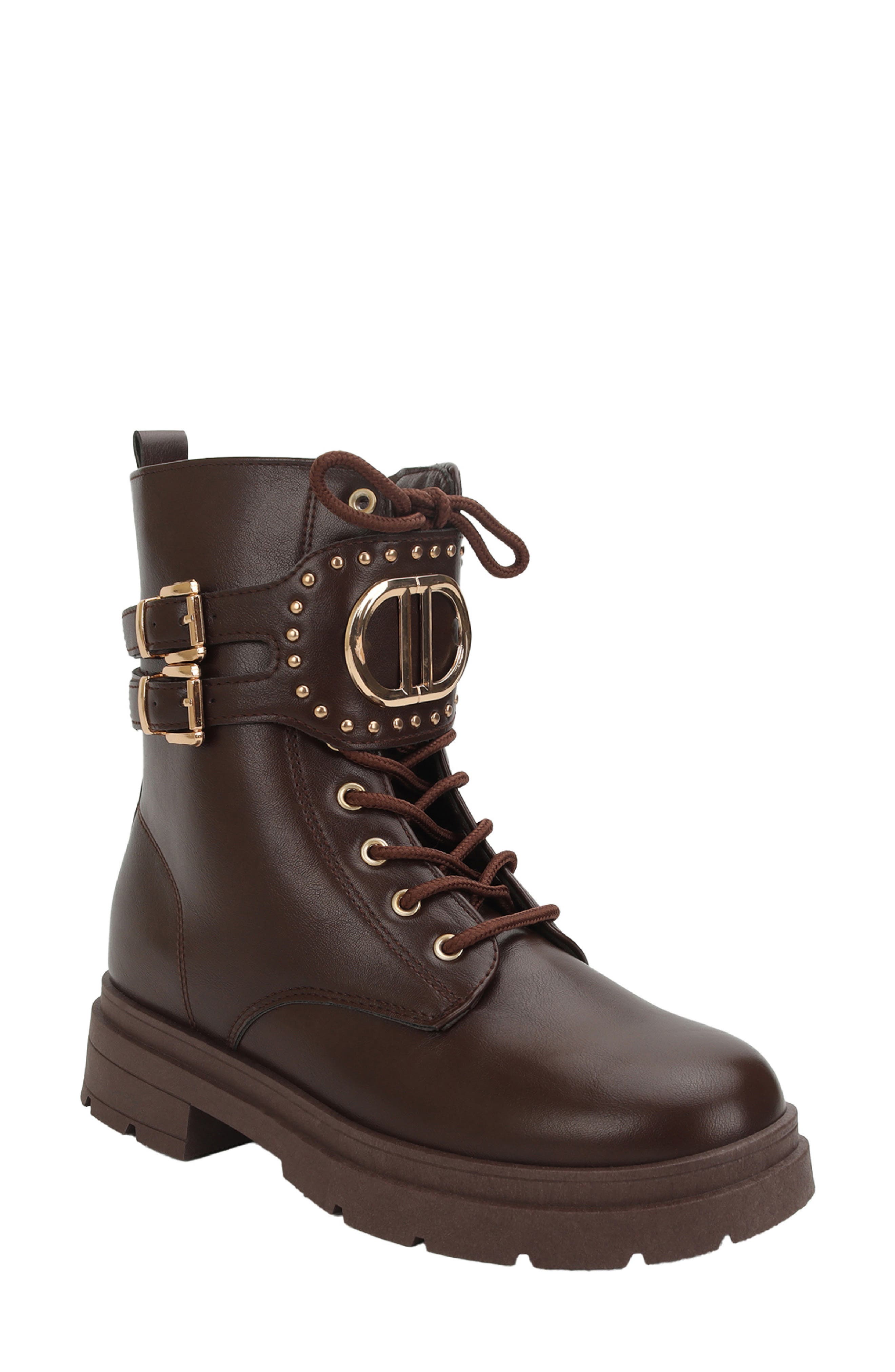 Seven7 Trenton Faux Leather Buckle Boot In Dark Brown