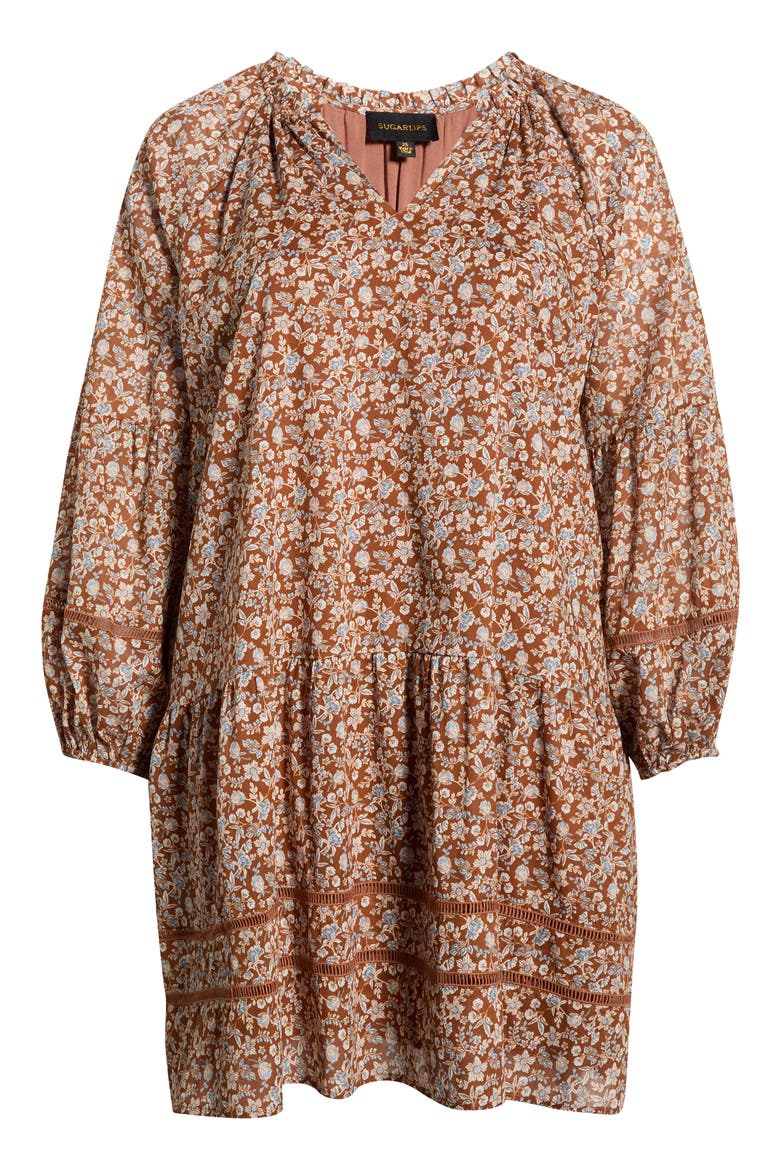 Ramsey Ditsy Floral Print Long Sleeve Minidress, Alternate, color, BROWN-MULT
