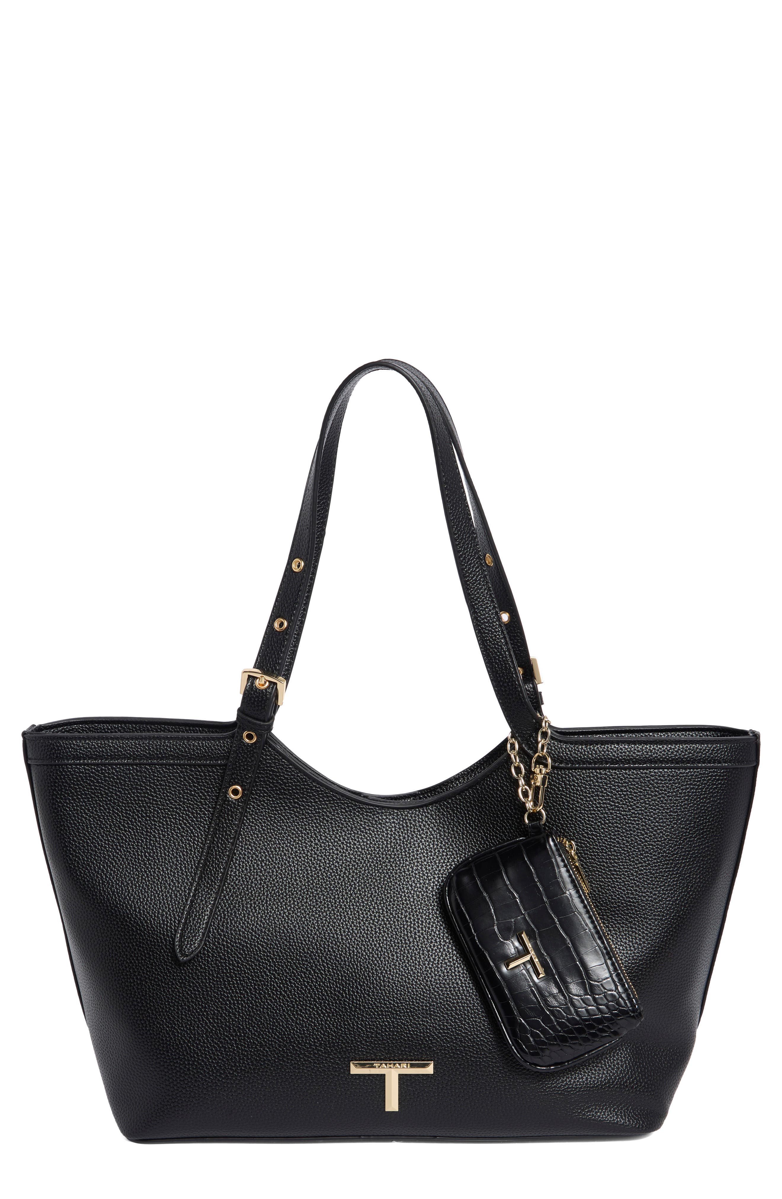 Amelie Faux Leather Bucket Tote, Main, color, BLACK