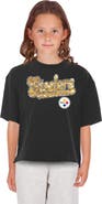 New Era Girls Youth New Era Black Pittsburgh Steelers Flip Sequin Boxy T-Shirt