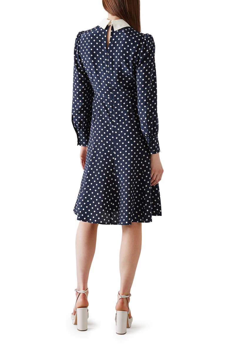 Mathilde Polka Dot Long Sleeve Silk Fit & Flare Dress, Alternate, color, SPRING NAVY/ ANTIQUE